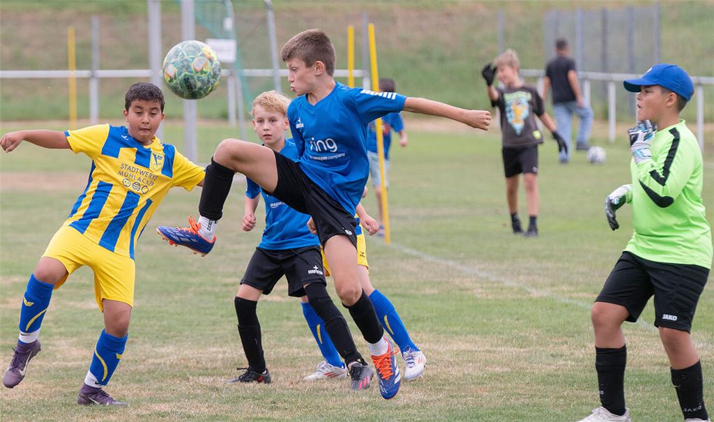 0:0 trennen sich die E-Jugendteams von Lomersheim (gelb) und Enzberg. 