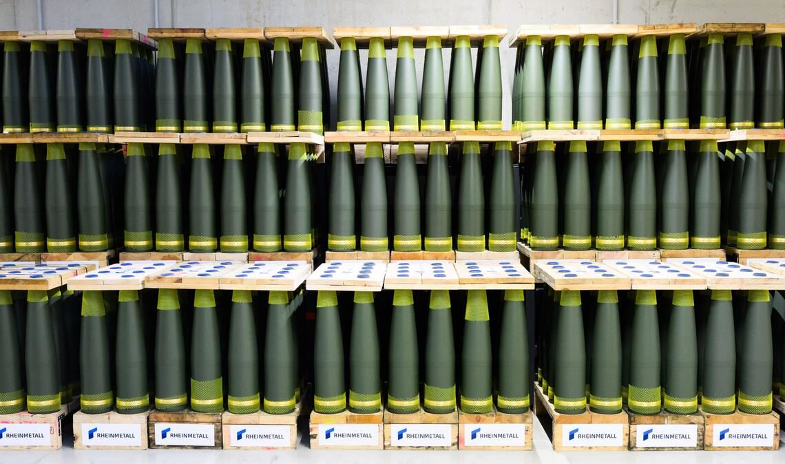 155-Millimeter-Granaten in einem Rheinmetall-Werk.