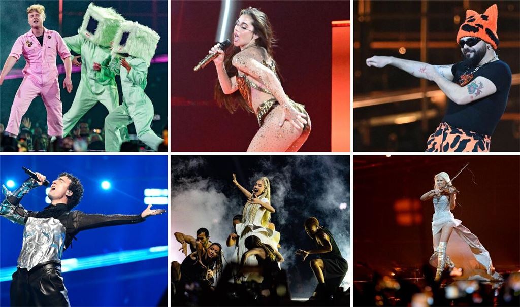 6 aus 25: Beim ESC-FInale sind auch Großbritannien, Deutschland, Griechenland, Finnland, Frankreich und Gastgeber Österreich (von links oben im Uhrzeigersinn) mit dabei.