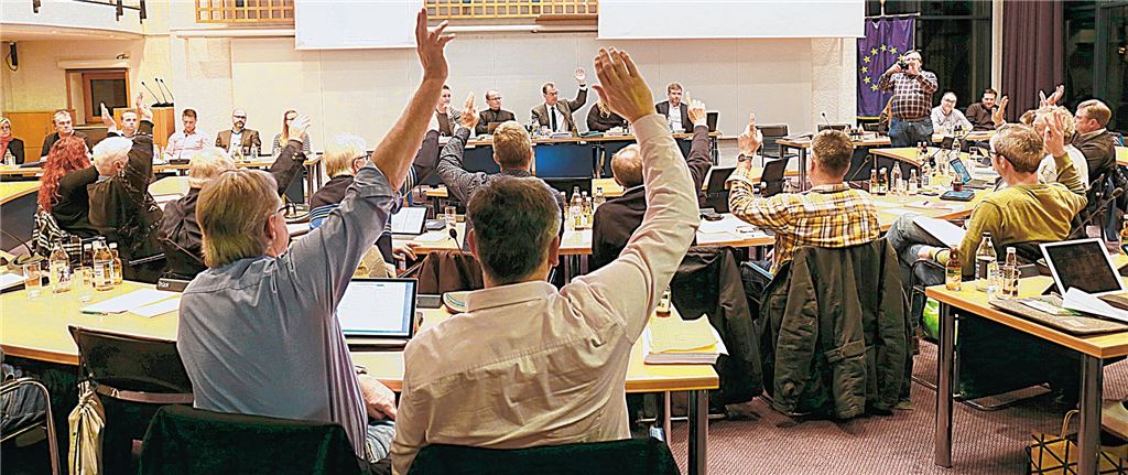 Abstimmung im Gemeinderat, in diesem Fall zur Haushaltsverabschiedung. Was neue Gewerbeflächen betrifft, ist man weniger einig.Archivfoto: Eier