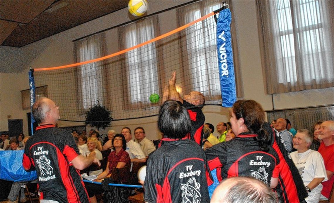 Abwechslungsreich sind die Präsentationen der Abteilungen, hier führen die Volleyballer ihre Sportart vor Fotos: Stahlfeld