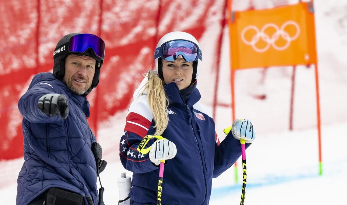 Aksel Lund Svindal (li.) und Lindsey Vonn vor einem Trainingslauf in Cortina d’Ampezzo.