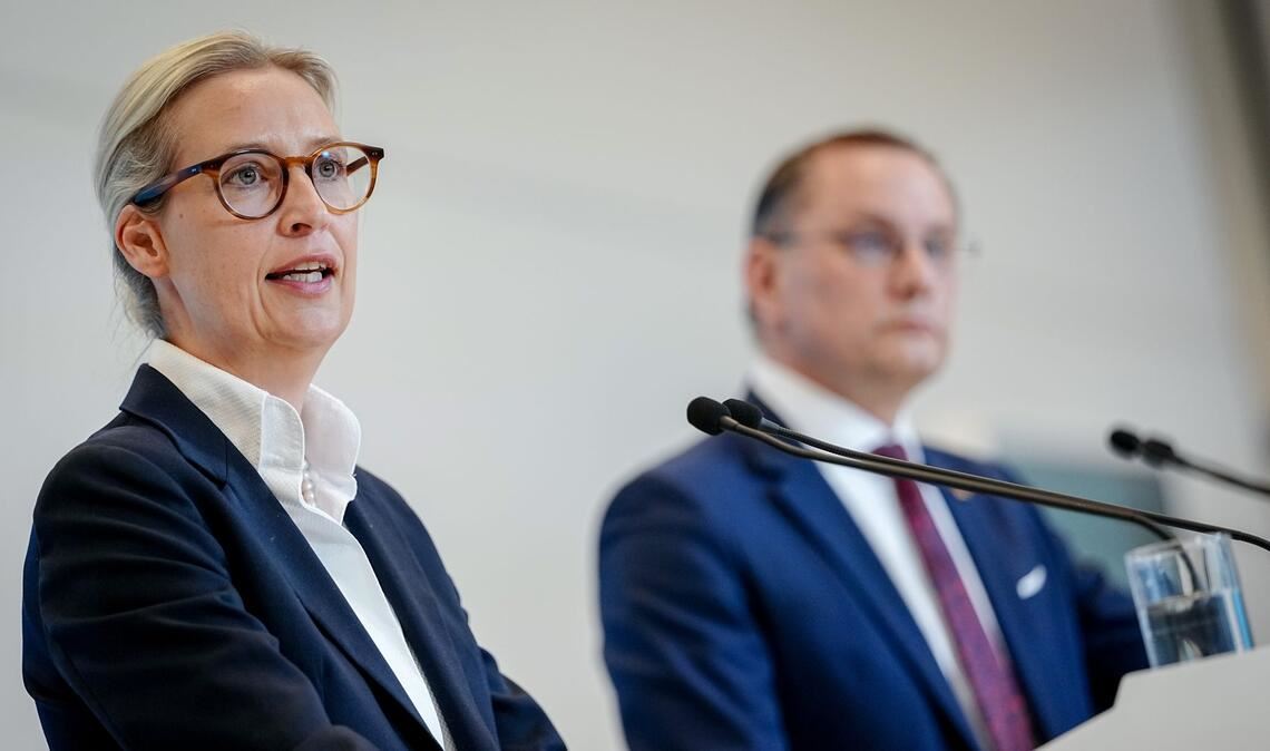 Alice Weidel und Tino Chrupalla stehen gemeinsam an der Spitze der AfD und sind auch Co-Vorsitzende der AfD-Bundestagsfraktion. (Archivfoto)