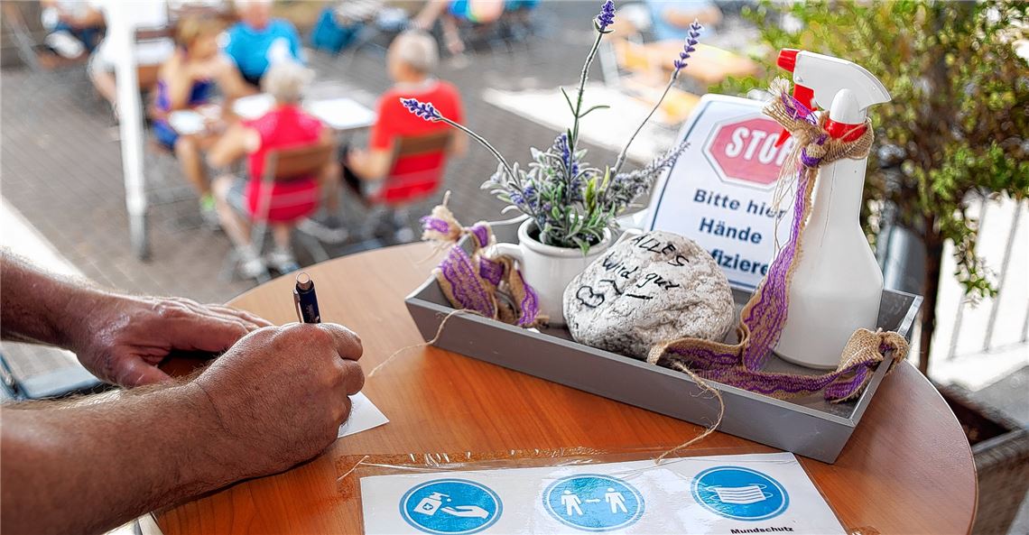 „Alles wird gut“ beschwört die Tisch-Deko vor der Terrasse beim Vereinsheim des TSV Mühlhausen ein gutes Ende der Pandemie. Mancher meint jedoch, es wäre längst schon so weit. Fotomoment