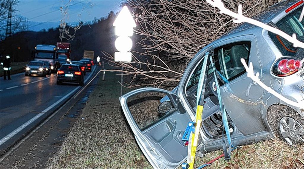 An einem Baum endet die Fahrt eines Toyota zwischen Mühlacker und Enzberg. Foto: Recken