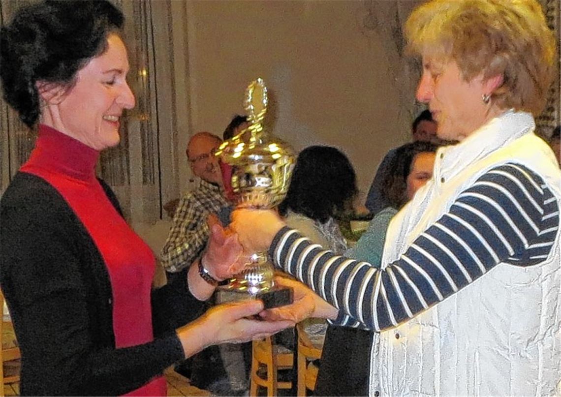 Andrea Schellenberger (li.) erhält von Manuela Fais den Leistungspokal überreicht. Foto: Heintel