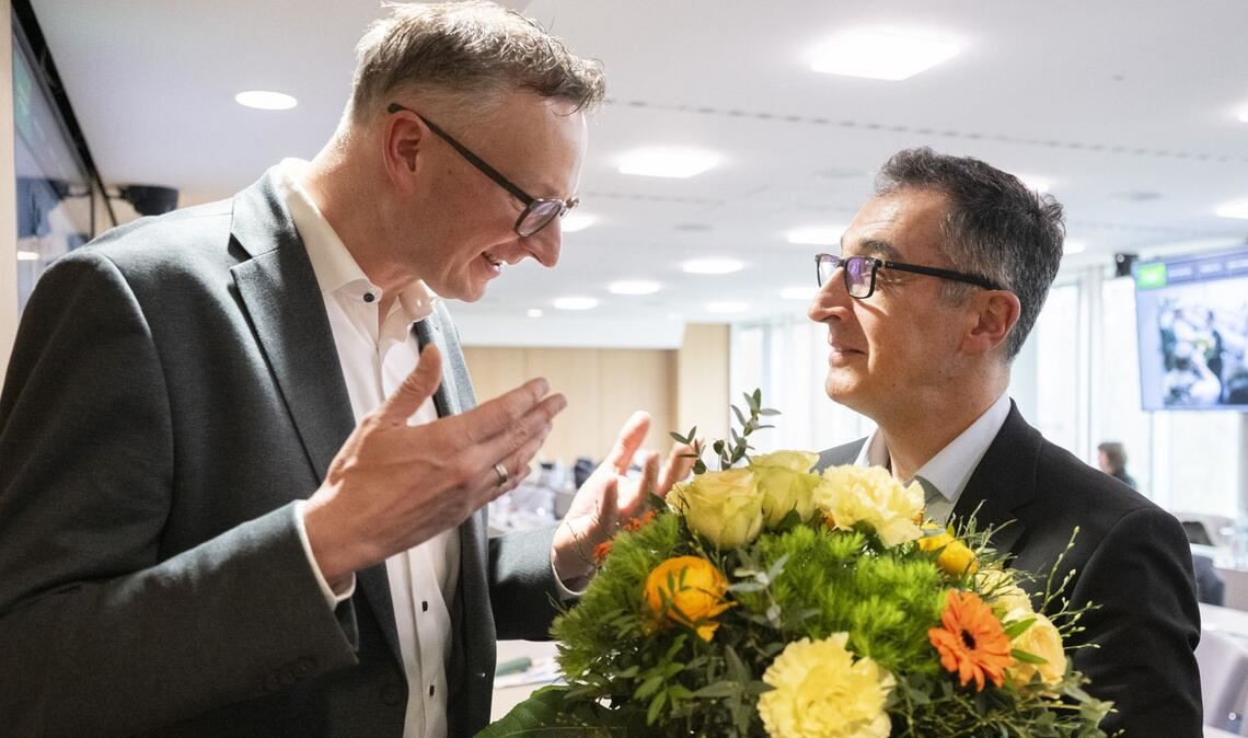 Andreas Schwarz, Fraktionsvorsitzender der Grünen im Landtag von Baden-Württemberg, und Cem Özdemir.