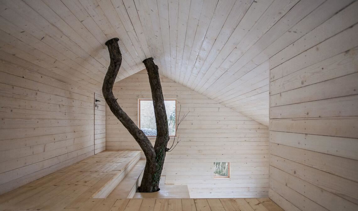 Anerkennung: Clemens Hoyer, Sophie Kotter für ihr „Kleinhaus“, Eichstätt in Bayern mit  Holz – und Baum.