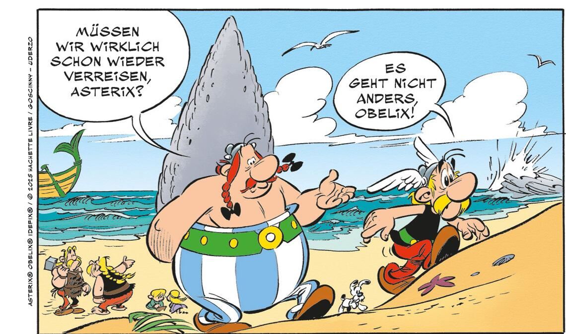 Asterix und Obelix gehen wieder mal auf Reisen.