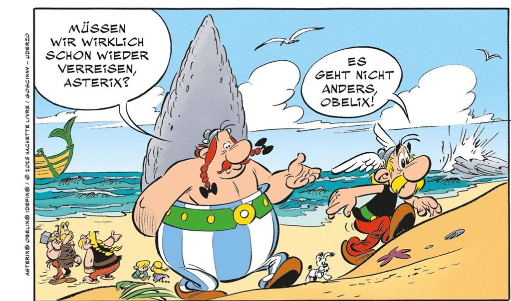 Asterix und Obelix gehen wieder mal auf Reisen.