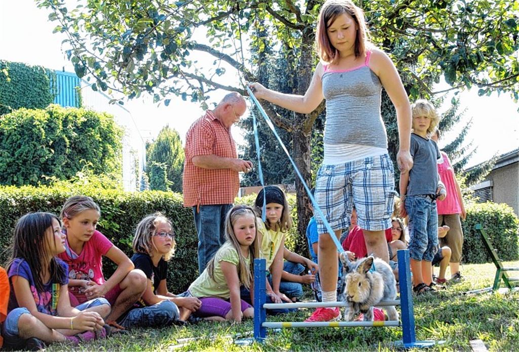 Attraktion für die Teilnehmer am Ötisheimer Kinderferienprogramm: Kaninchen zeigen ihr Talent als Hindernisläufer.