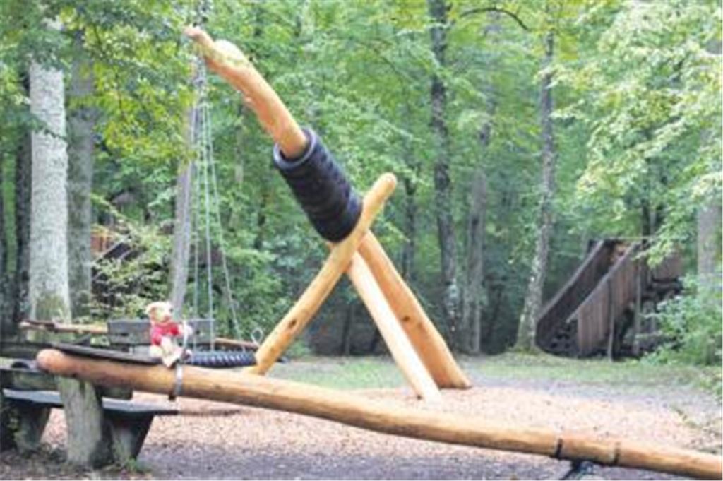 Auf dem Waldspielplatz laden neue Wippen und eine Reifenschaukel zum Spielen ein. 