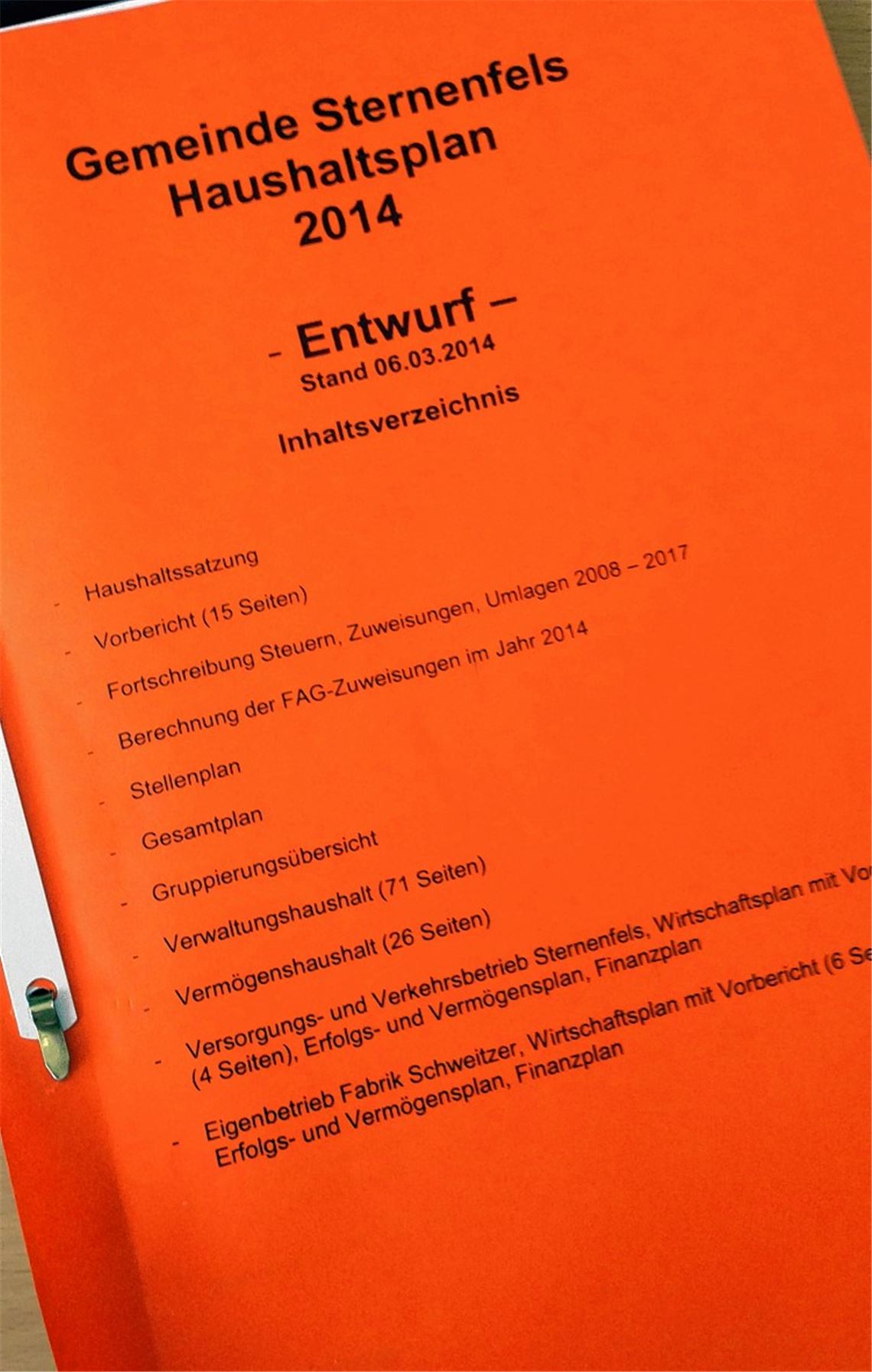 Auf den Weg gebracht: der Sternenfelser Haushaltsplan für das laufende Jahr.