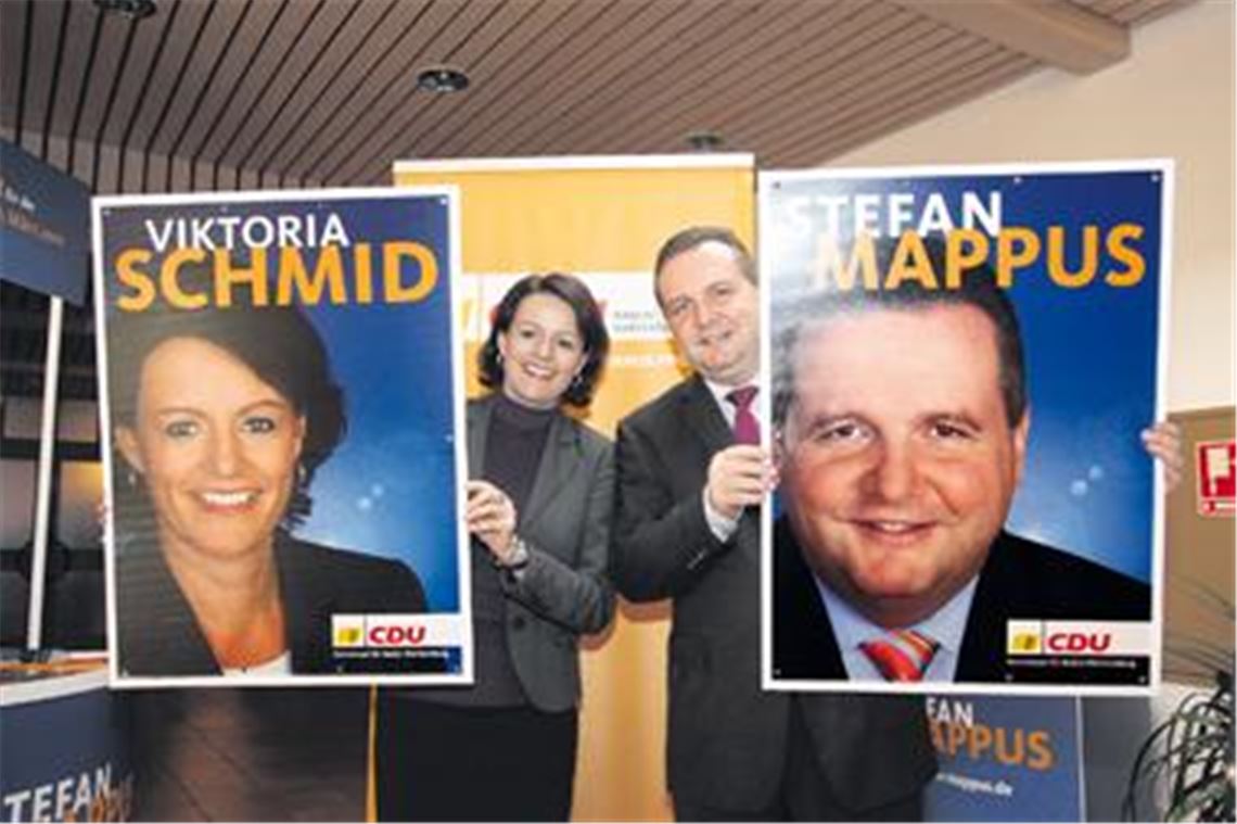 Auf in den Wahlkampf: Viktora Schmid strebt das Direktmandat im Enzkreis an, Stefan Mappus wünscht sich ein Landesergebnis von 40 plus x. Foto: Goertz