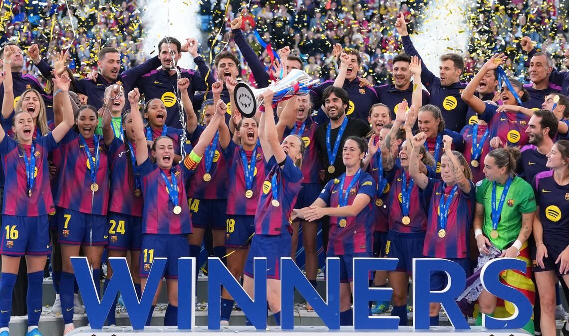 Barcelona Frauen feiern ihren Champions-League-Erfolg in Oslo.