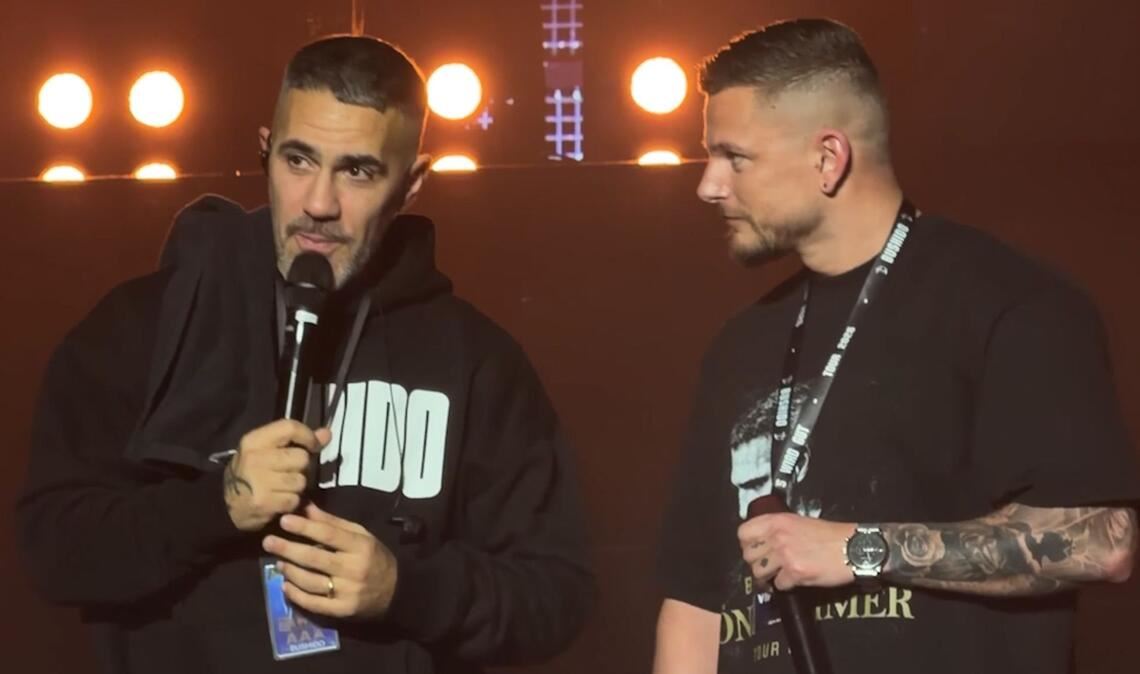 Beim Auftritt im Januar war die Welt noch in Ordnung: Doch beim Konzert am Donnerstag in Stuttgart lässt Bushido den Hobbyrapper Markus (rechts) abblitzen (Archivbild).