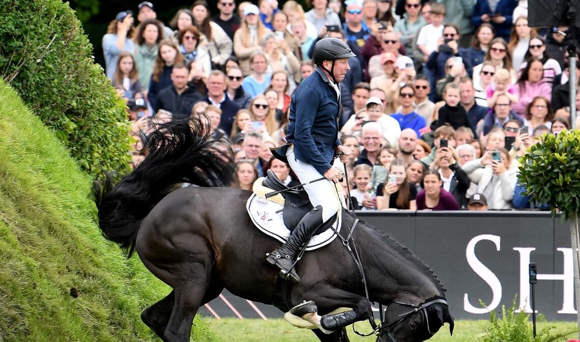 Beim Deutschen Spring- und Dressur-Derby stürzt das Pferd "Duplexx".
