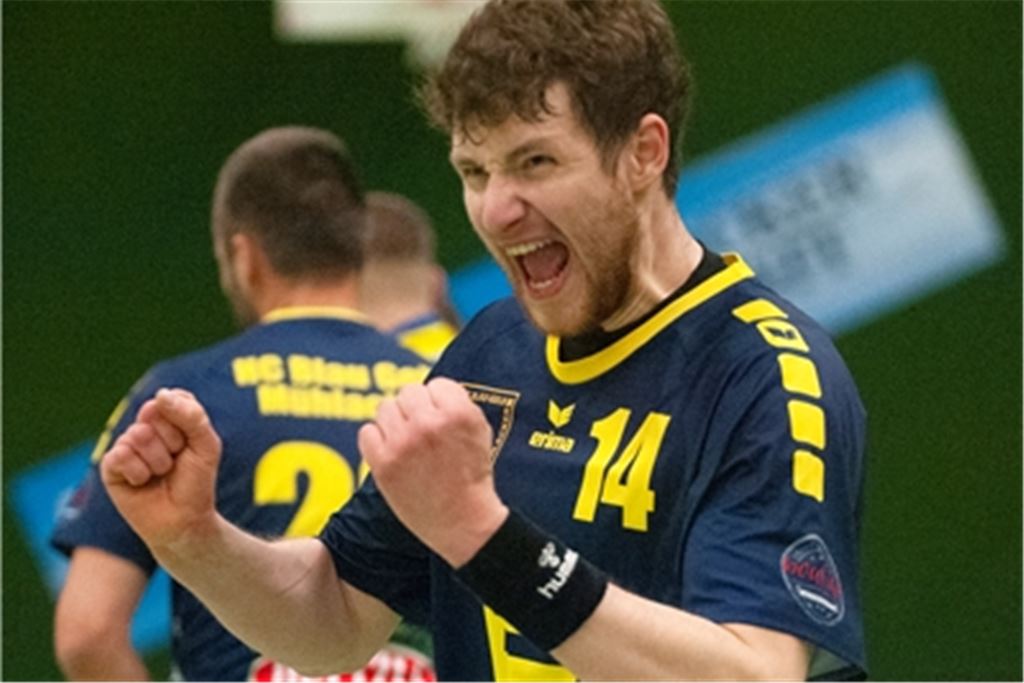 Bezeichnendes Motiv: In den letzten Wochen durften die Blau-Gelben – hier Clemens Kitzberger im Heimspiel gegen die Rhein-Neckar-Löwen III – viel jubeln. Foto: Fotomoment