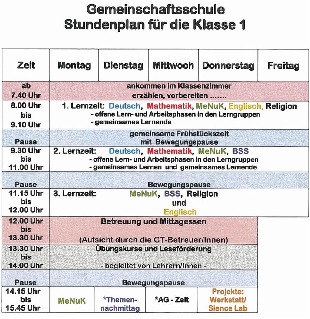 Stundenplan mit Lernzeiten und Lernjobs