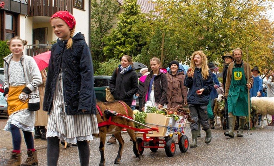 Pferdegespann, Festwägen und Fanfaren