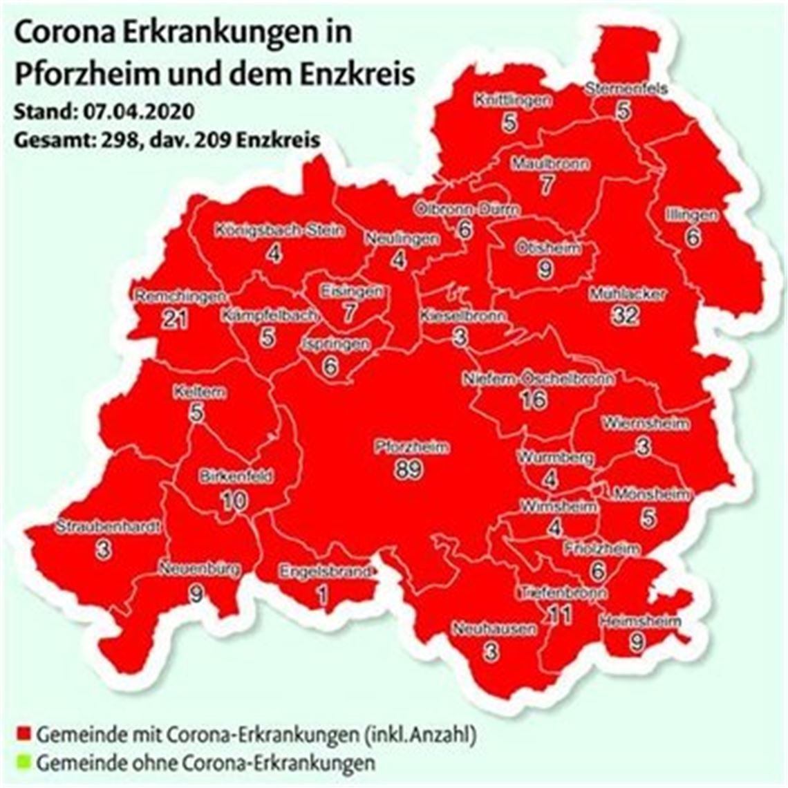 Corona-Zahlen: Karte jetzt ohne grüne Flecken