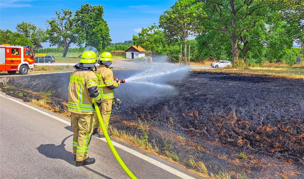 Feuerwehr löscht kleinen Flächenbrand oberhalb von Mühlhausen
