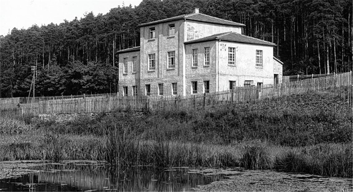 Bild aus den Anfangstagen: In Mühlacker, damals ein Weiler von Dürrmenz, nimmt 1922 – am Ufer eines später zugeschütteten Teichs – die Schuhfabrik ihre Arbeit auf. 