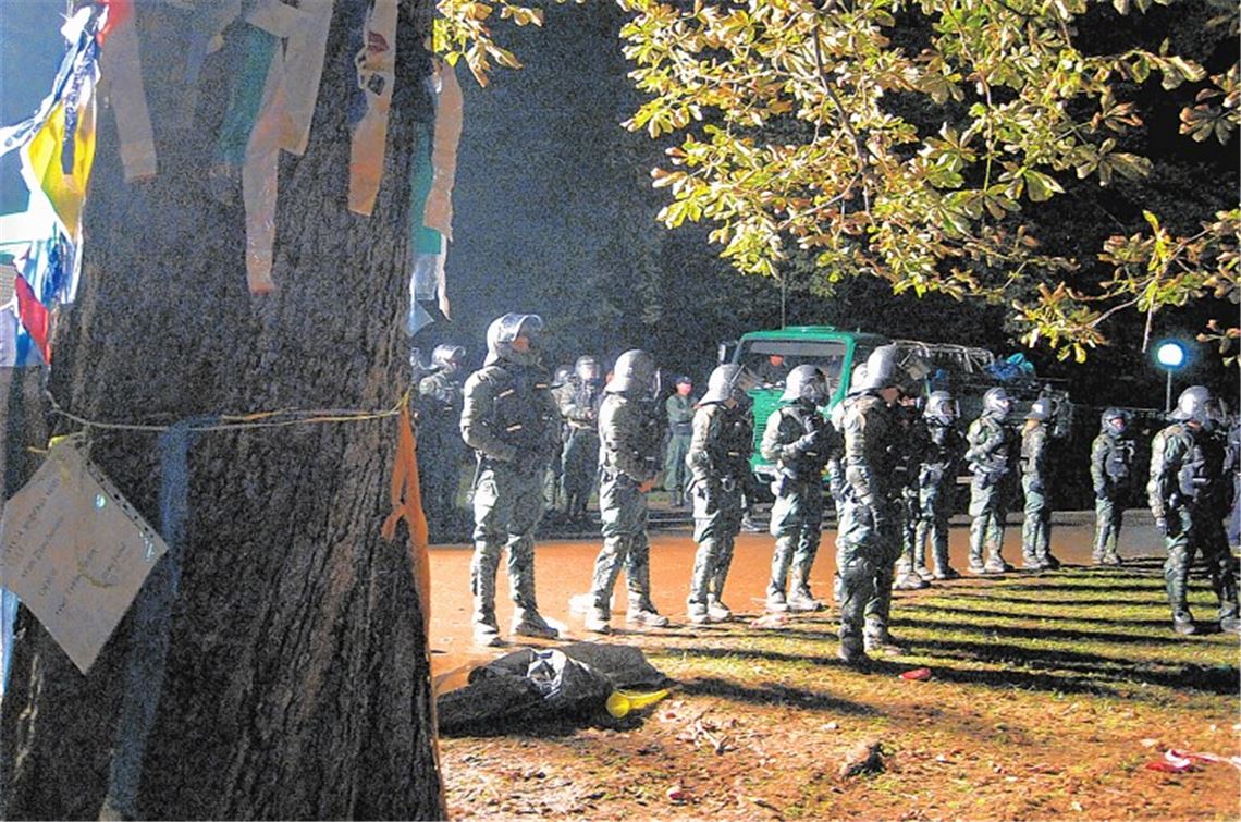 Bilder vom Schwarzen Donnerstag im Stadtgarten: Dem Vorsitzenden des Vereins Polizei-Grün zufolge habe der Einsatz das Ansehen der Polizei deutlich beschädigt. Fotos: Hansen