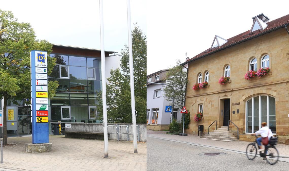 Verwaltungssitze stehen zur Debatte Bisher ist ein Großteil der Sternenfelser Verwaltung im Rathaus (rechts) untergebracht. Allerdings könnte bald ein kompletter Umzug ins „KOMM-IN“ anstehen. Fotos: Schüller