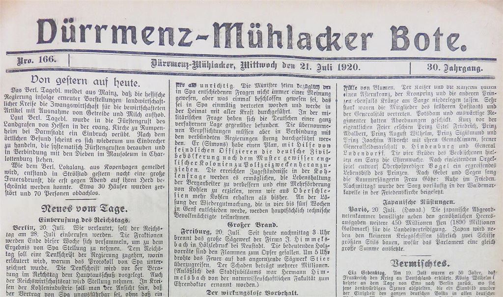 Blick in die Ausgabe vom 21. Juli 1920. Fotos: Becker