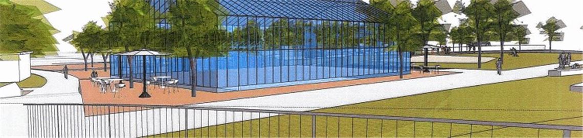 Blick vom Waldensersteg auf die Glashaus-Gastronomie am Hochufer: So könnte sich, spätestens ab Herbst 2014, das Restaurant Vinolivio in Mühlacker präsentieren.Animation: privat