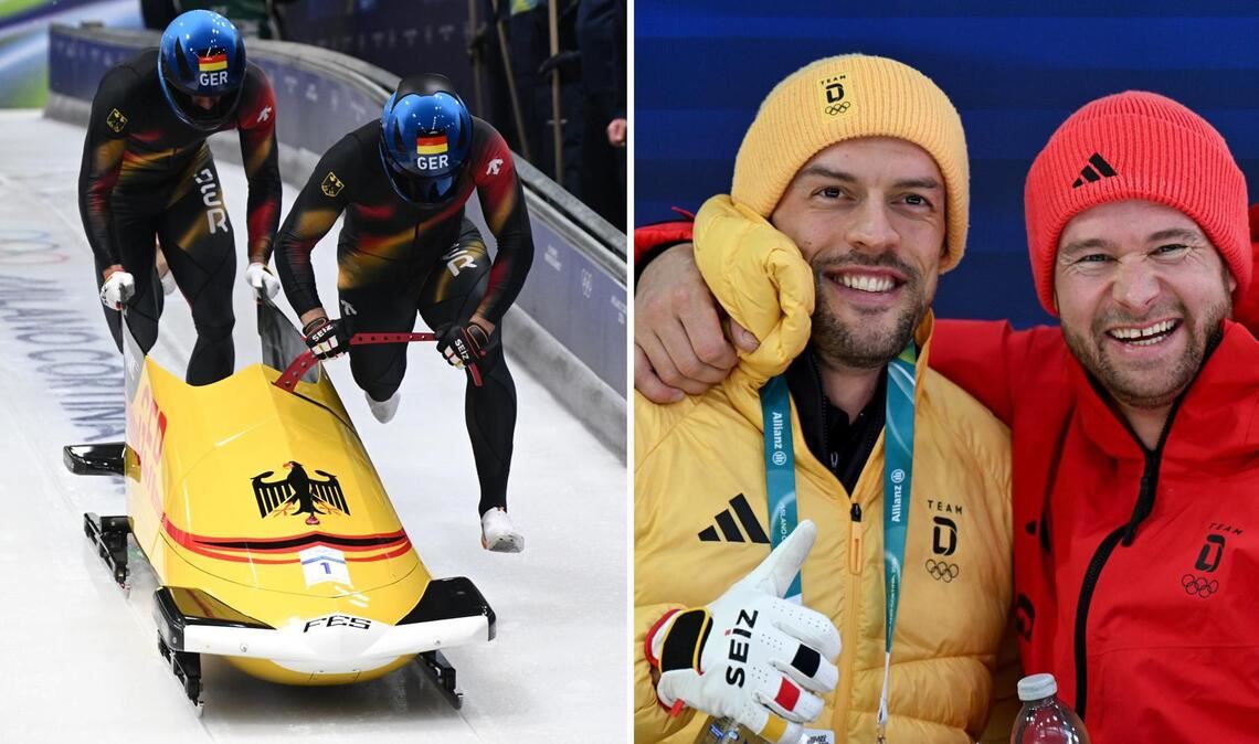 Bobpilot Johannes Lochner (re.) liegt mit seinem Anschieber Georg Fleischhauer auf Goldkurs.