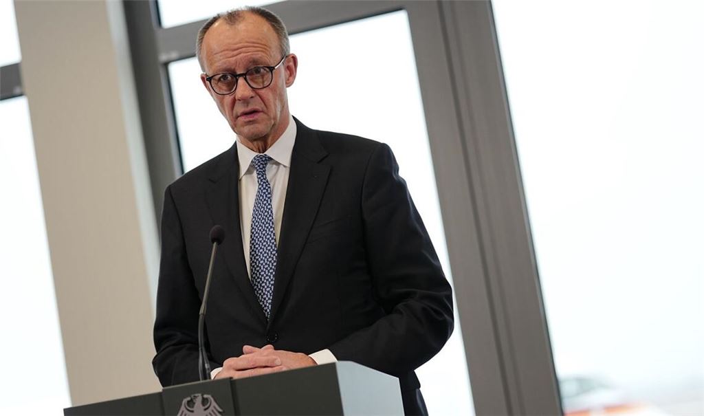 Bundeskanzler Friedrich Merz bei einem Pressestatement.