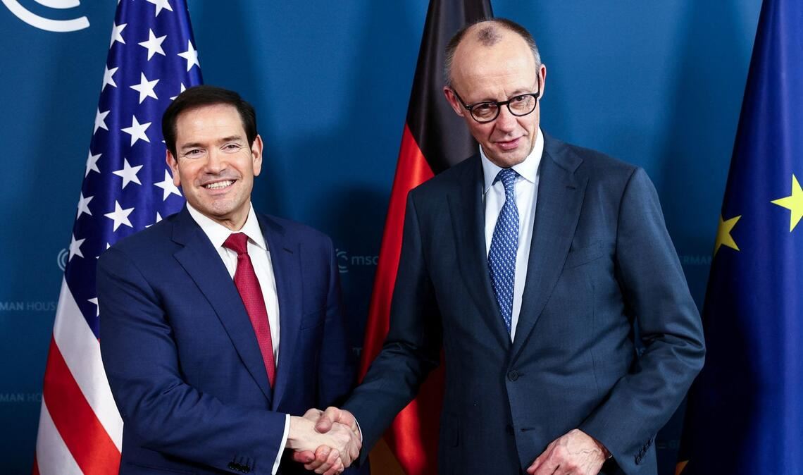 Bundeskanzler Friedrich Merz (rechts) und US-Außenminister Marco Rubio auf der 62. Münchner Sicherheitskonferenz.