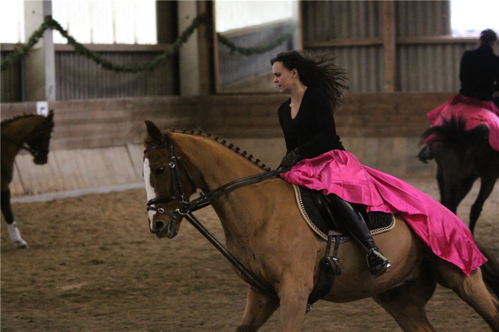Bunte Vielfalt beim Weihnachtsreiten: fliegende Haare und Röcke bei der großen Quadrille.  Foto: Eigner