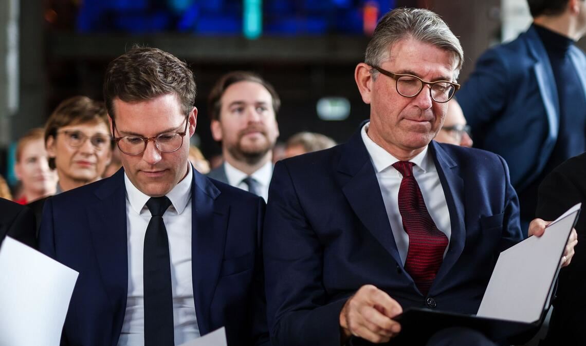 CDU-Landeschef Manuel Hagel (links, CDU) und Kulturstaatsminister Wolfram Weimer (parteilos) beim CDU-Medienempfang in Ludwigsburg.