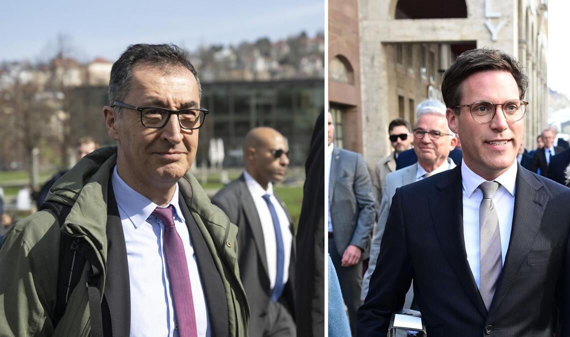Cem Özdemir und Manuel Hagel in den vergangenen Wochen auf dem Weg zu Sondierungsgesprächen. Nach Ostern soll es weitergehen.