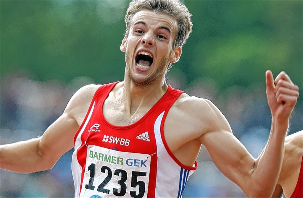 DM-Titel in Spitzenzeit: Felix Franz läuft 400 Meter Hürden in 49,34 Sekunden. Foto: Baumann
