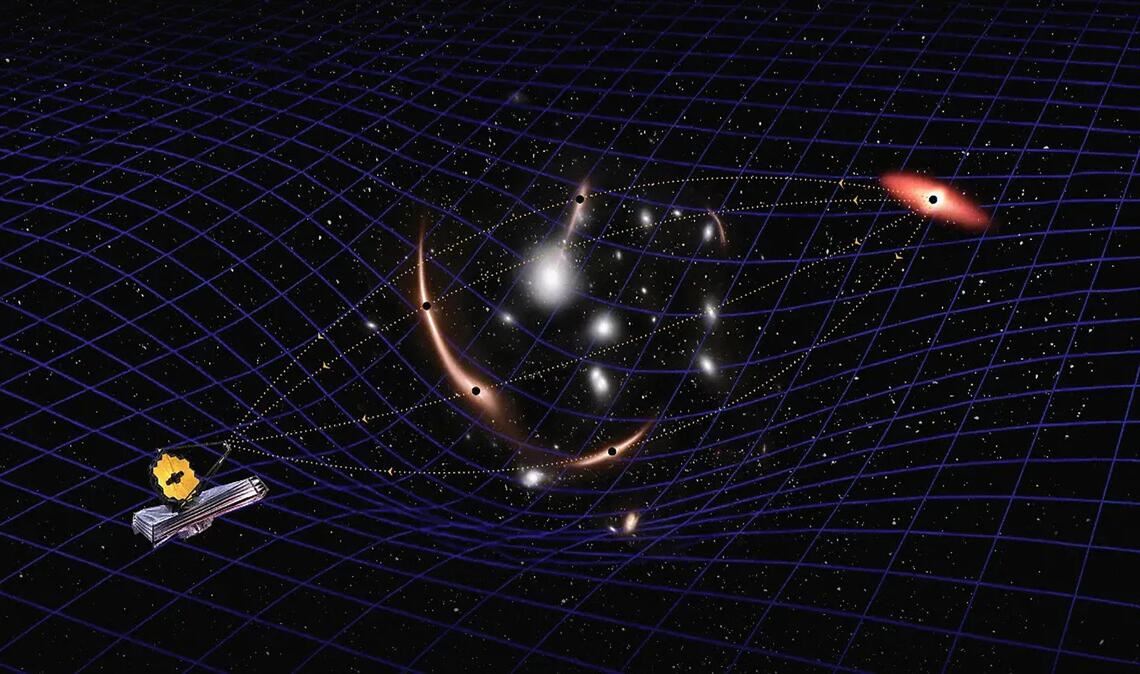 Dank des James-Webb-Weltraumteleskops und der Gravitationslinsenwirkung gelang es Astronomen erstmals, die Masse eines ruhenden Schwarzen Lochs aus dem frühen Universum zu bestimmen.