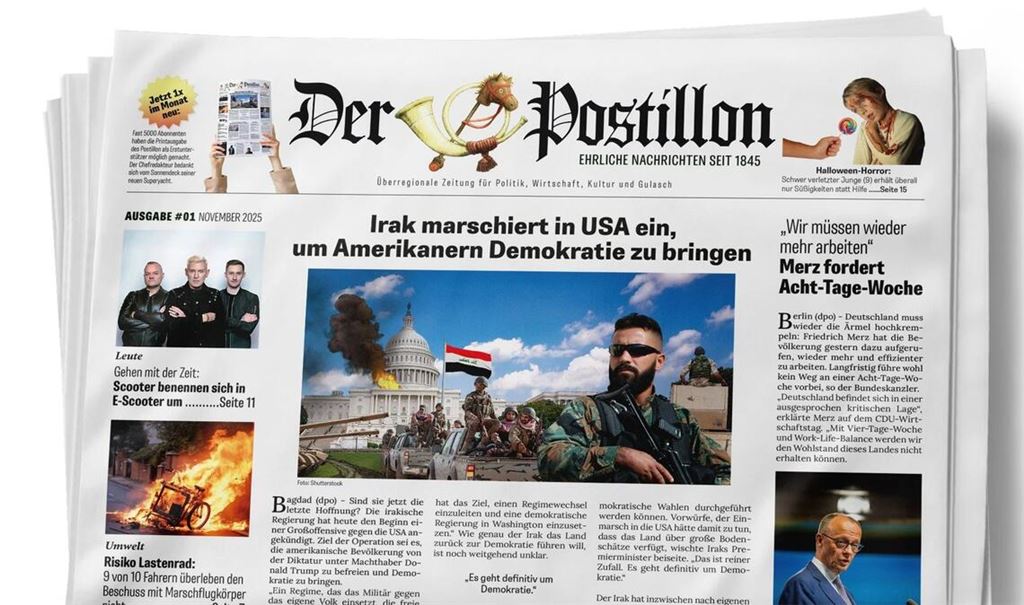 Darauf haben viele gewartet: der Postillon kommt an die Kioske.