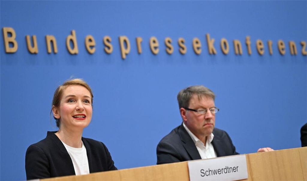 Das DIW hat mögliche Steuereinnahmen im Auftrag der Linken berechnet - die Ergebnisse stellten Parteichefin Ines Schwerdtner und Forscher Stefan Bach vor.