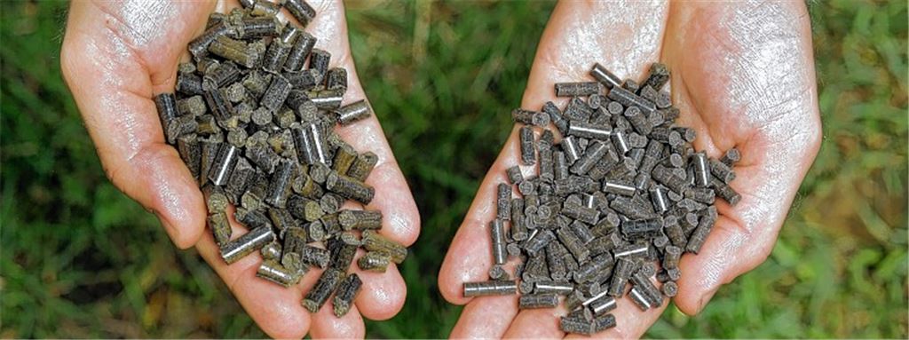 Das Endprodukt: In der Biomethananlage in den Waldäckern werden die Gärreste zu staubfreien Pellets verarbeitet, die künftig als rein pflanzlicher Dünger vermarktet werden sollen.Stahlfeld