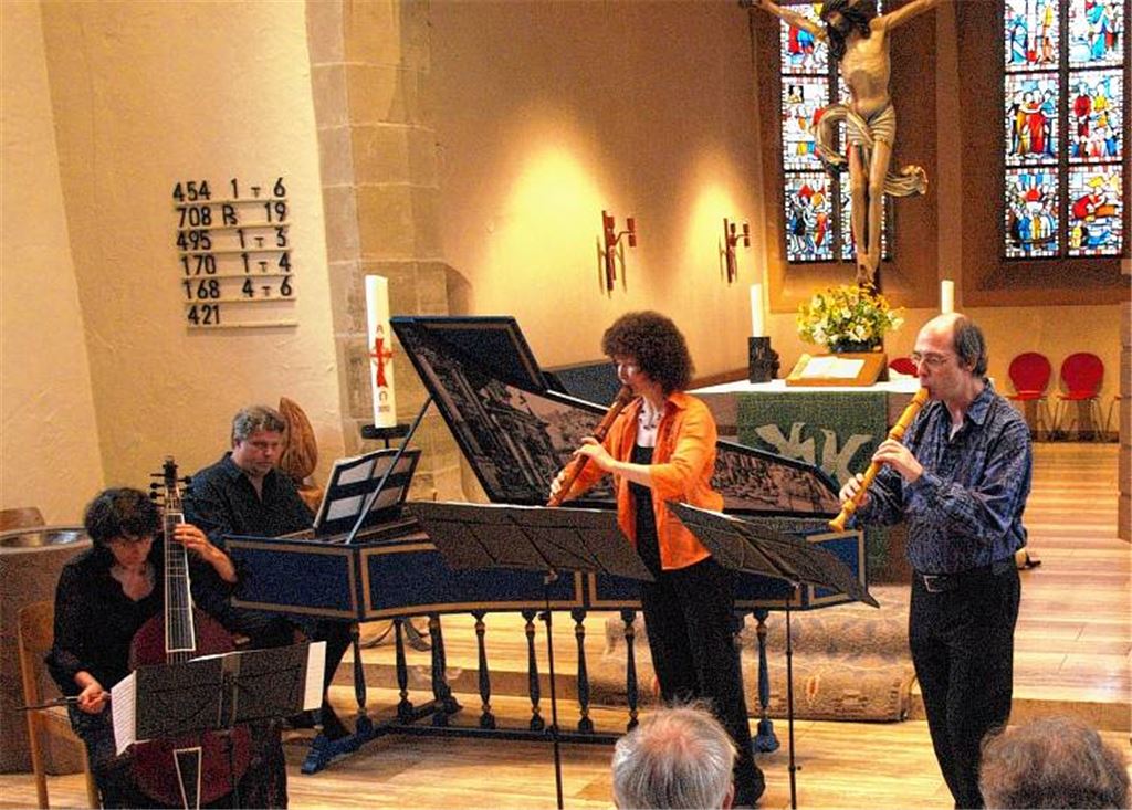 Das Ensemble „Conflauti“ beim Konzert in der Illinger Cyriakuskirche.