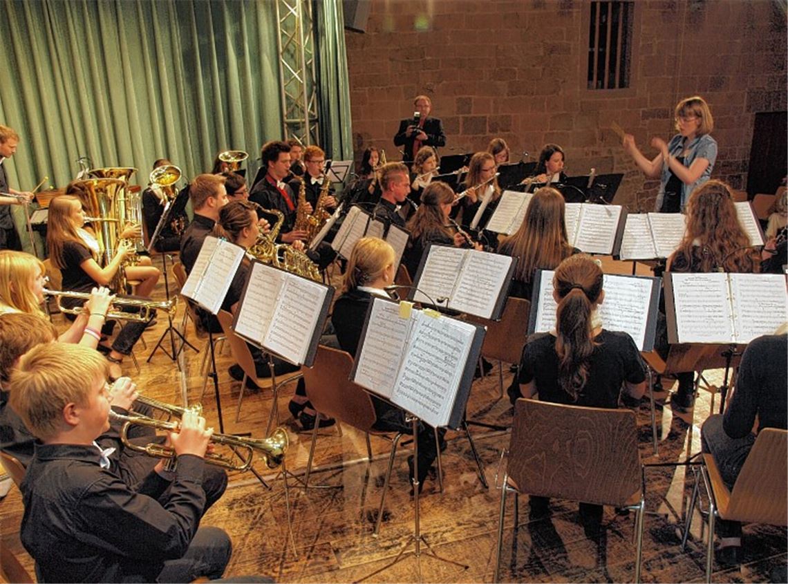 Das Jugendorchester unter Leitung von Saskia Pasker begeistert in der Stadthalle mit Soundtracks aus Hollywood-Kassenschlagern wie „Star Wars“ oder „Tarzan“. Foto: Appich