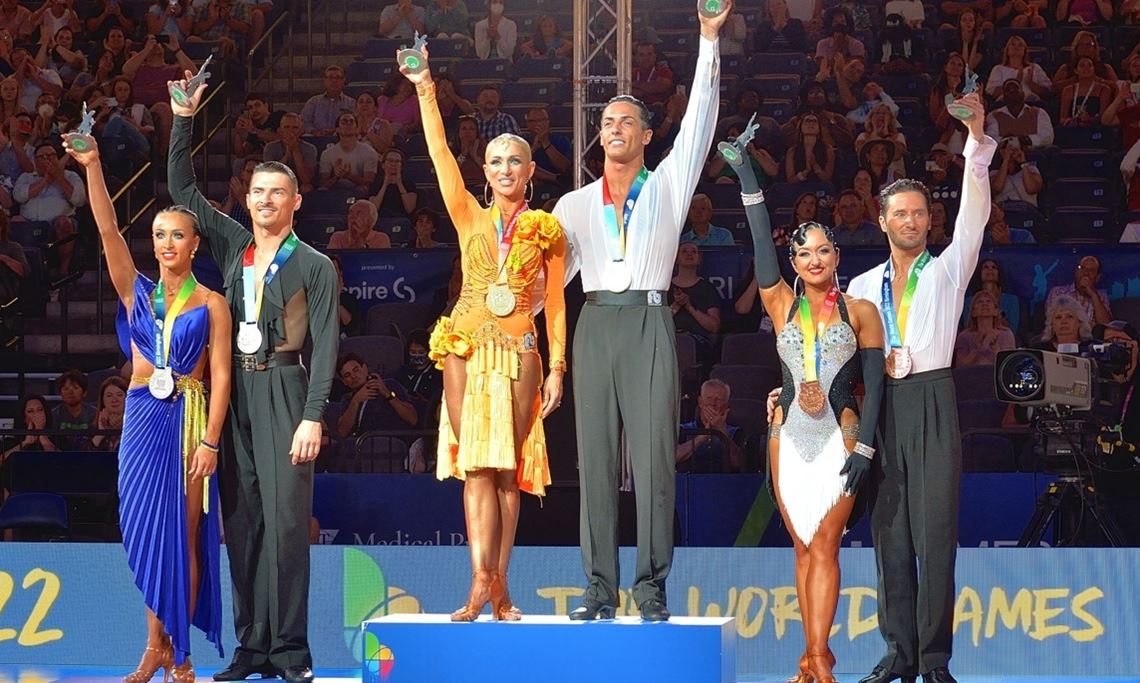 Das Pforzheimer Duo Marian-Andrei Balan und Khrystyna Moshenska (li.) landet bei den World Games auf Rang zwei. Foto: privat