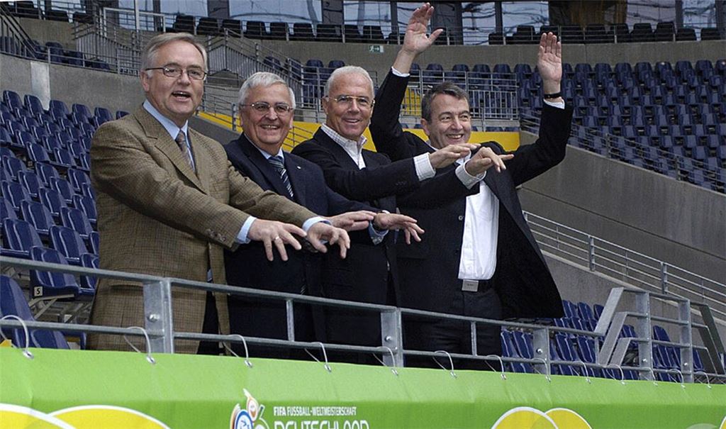 Das Präsidium des WM-2006-OK im Jahr 2005: Horst R. Schmidt, Theo Zwanziger, Franz Beckenbauer und Wolfgang Niersbach (l-r).