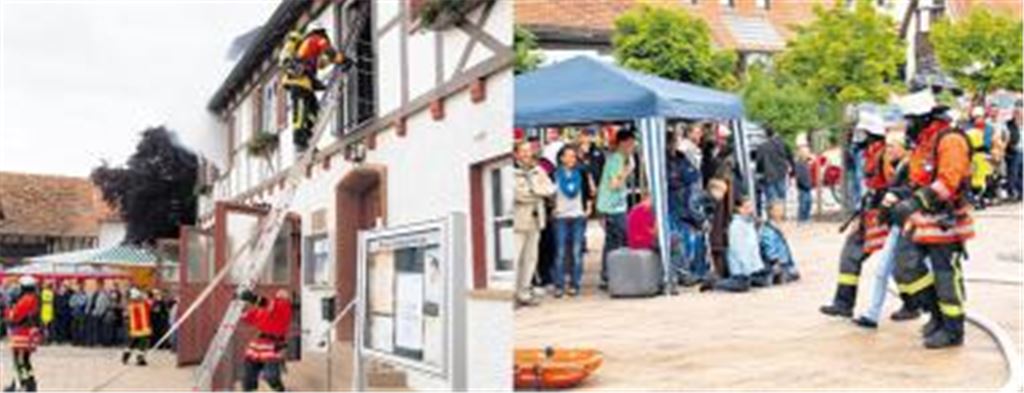 Das Rathaus in Serres brennt! Bei einer Schauübung stellen die Floriansjünger unter Beweis, dass sie auch in solch schwierigen Situationen kühlen Kopf bewahren. Fotos: Appich