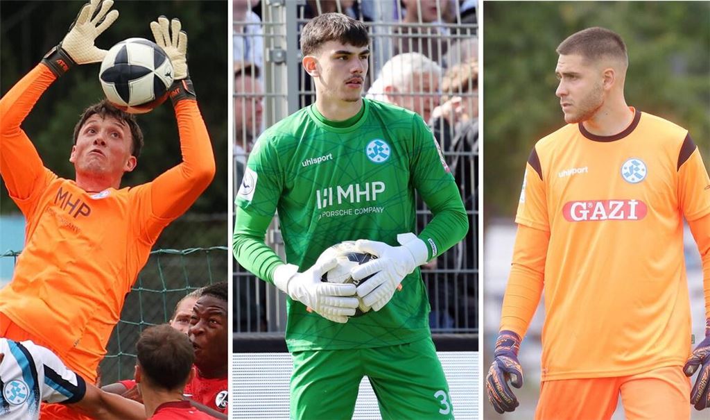 Das Torwart-Trio der Stuttgarter Kickers: Bela Dumrath, Leon Neaime, David Mitrovic (v. li.)