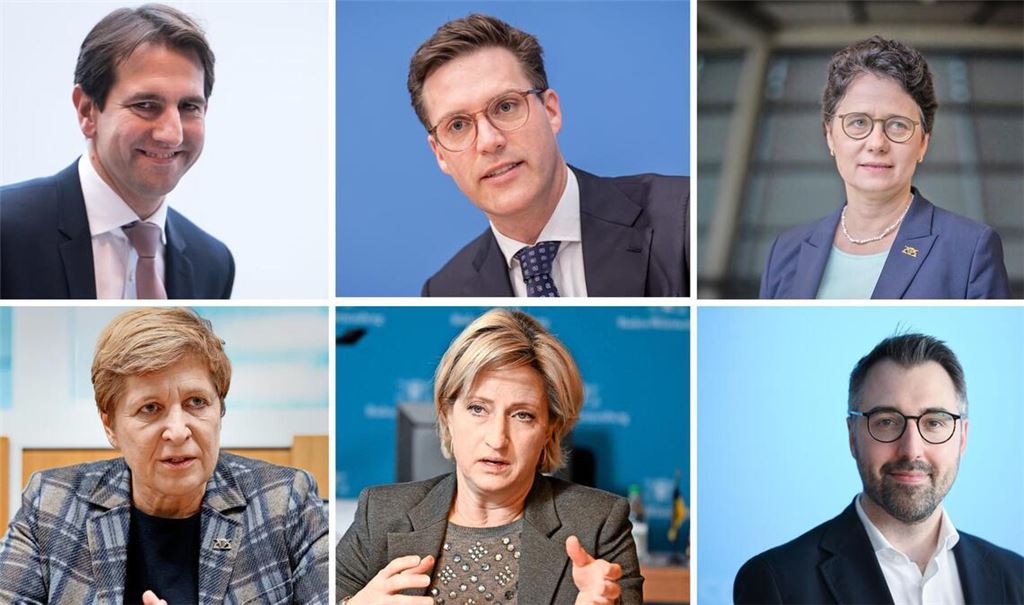 Das sind die CDU-Pläne für die neue Landesregierung: Andreas Jung (Kultusministerium), Manuel Hagel (stellvertretender Ministerpräsident und Innenministerium), Marion Gentges (Agrarministerium), Nicole Razavi (Verkehrsministerium), Nicole Hoffmeister-Kraut (Wirtschaftsministerium) und Moritz Oppelt (Justizministerium).