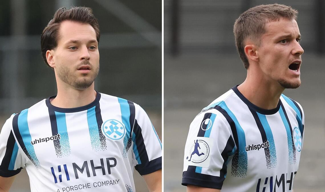 David Tomić (links) und Maximilian Zaiser tragen das Kickers-Trikot – und wie halten sie es mit dem „anderen Club“ aus Stuttgart?